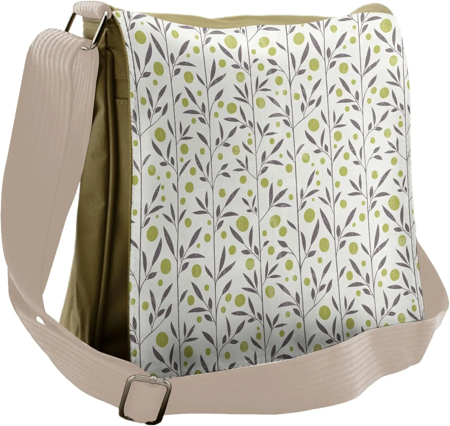 Lunarable Floral Messenger Bag, Vertical Delicate Twigs Leaf, Unisex Cross-body