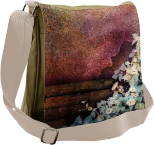 Lunarable Flower Messenger Bag, Bloom Motif Color Strokes, Unisex Cross-body