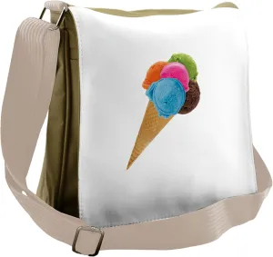 Lunarable Ice Cream Messenger Bag, Realistic Various Flavor, Unisex Cross-body