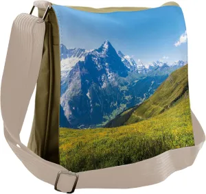 Lunarable Landscape Messenger Bag, Sunny Peaks of Swiss Alps, Unisex Cross-body