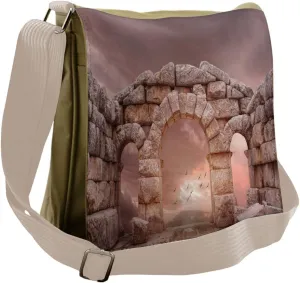 Lunarable Medieval Messenger Bag, Fantasy Medieval Building, Unisex Cross-body