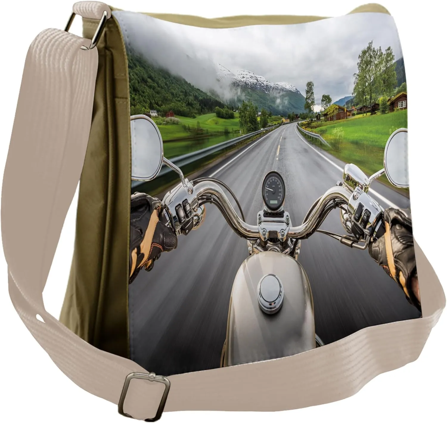 Lunarable Messenger Bag, Motorcycle on the Highway, Unisex Cross-body