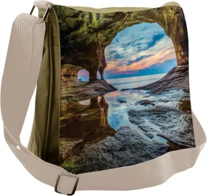 Lunarable Natural Cave Messenger Bag, Mediterranean Coast, Unisex Cross-body