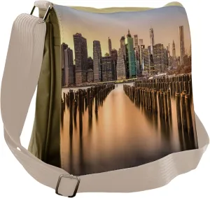 Lunarable New York Messenger Bag, Manhattan Skyline Brooklyn, Unisex Cross-body