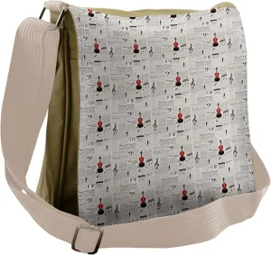 Lunarable Old Newspaper Messenger Bag, Musical Notes Violin, Unisex Cross-body