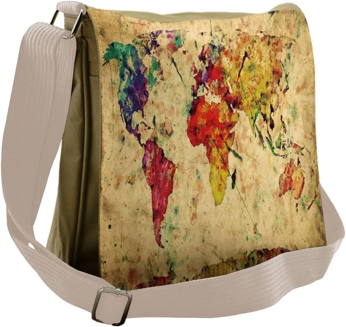 Lunarable Retro Messenger Bag, World Map on Grunge Backdrop, Unisex Cross-body