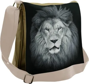 Lunarable Savannah Messenger Bag, Monochrome Lion Portrait, Unisex Cross-body