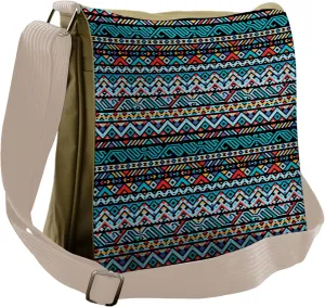 Lunarable Tribal Messenger Bag, Indigenous Style, Unisex Cross-body