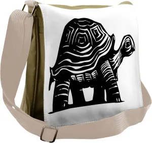 Lunarable Turtle Messenger Bag, Woodcut Style Slow Animal, Unisex Cross-body