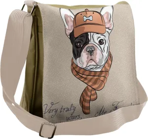 Lunarable Vintage Messenger Bag, French Bulldog Animal Humor, Unisex Cross-body