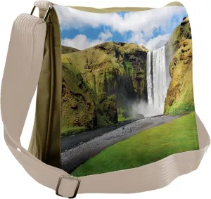 Lunarable Waterfall Messenger Bag, High Cliffs Scenic View, Unisex Cross-body