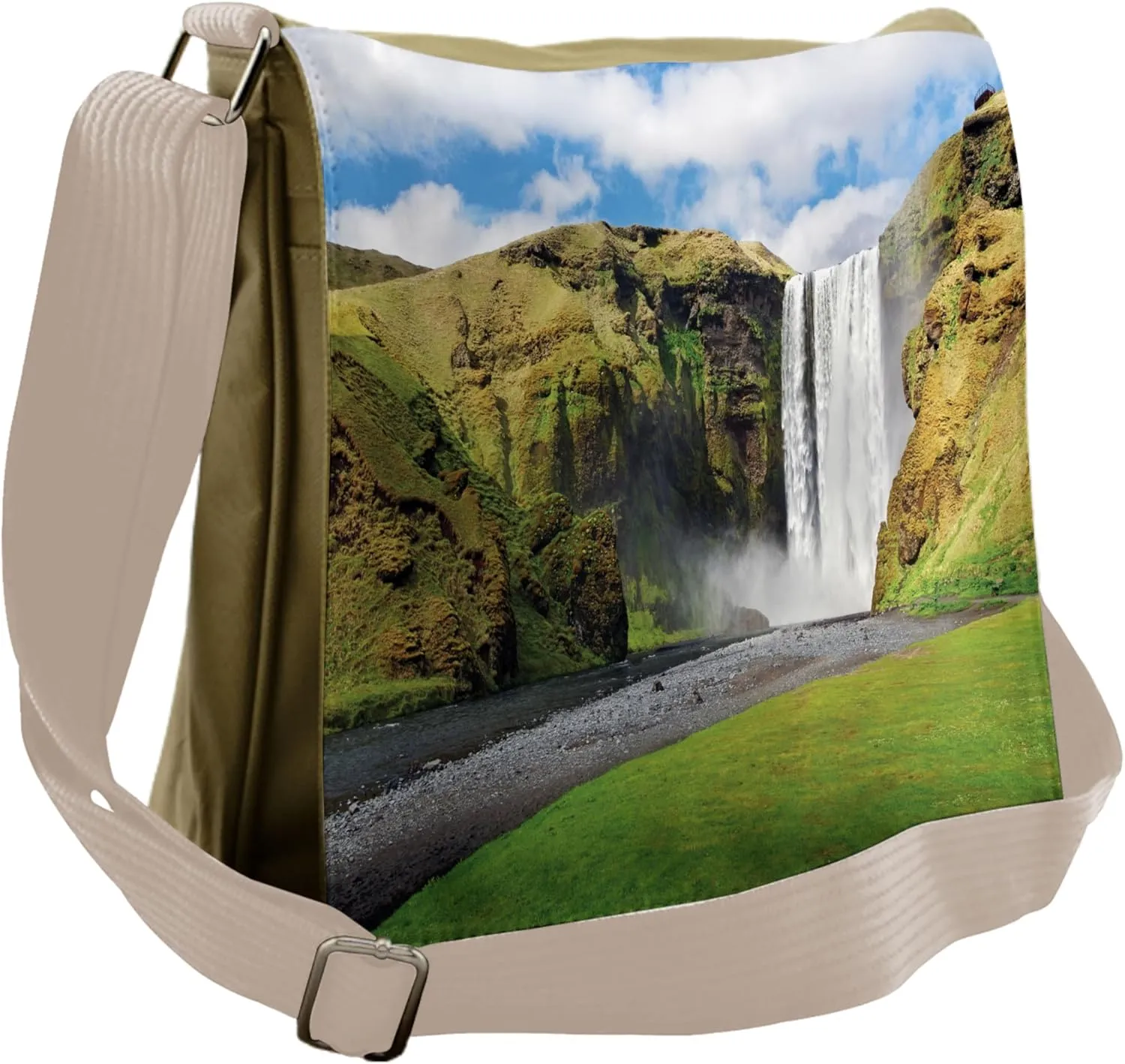 Lunarable Waterfall Messenger Bag, High Cliffs Scenic View, Unisex Cross-body