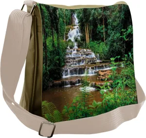 Lunarable Waterfall Messenger Bag, Tropic Natural Rainforest, Unisex Cross-body