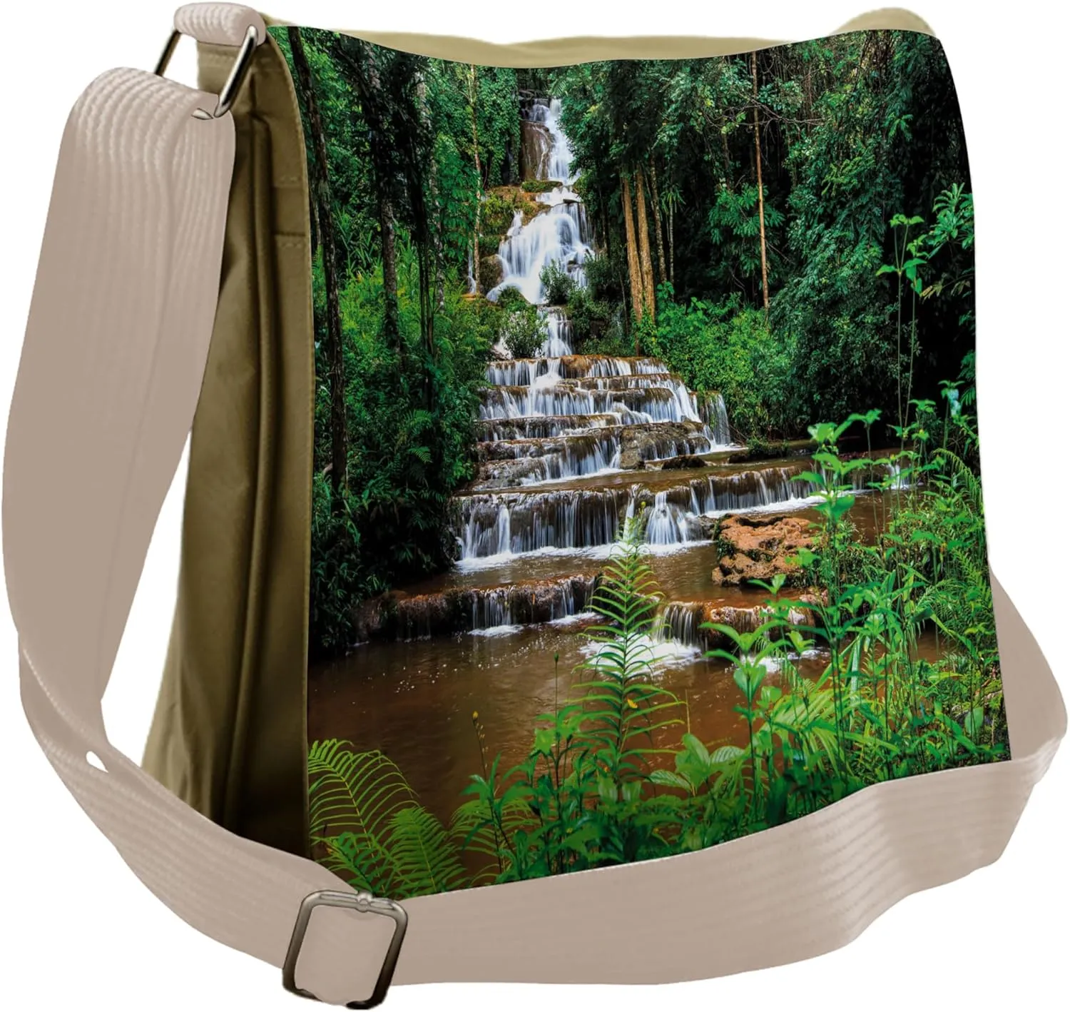 Lunarable Waterfall Messenger Bag, Tropic Natural Rainforest, Unisex Cross-body