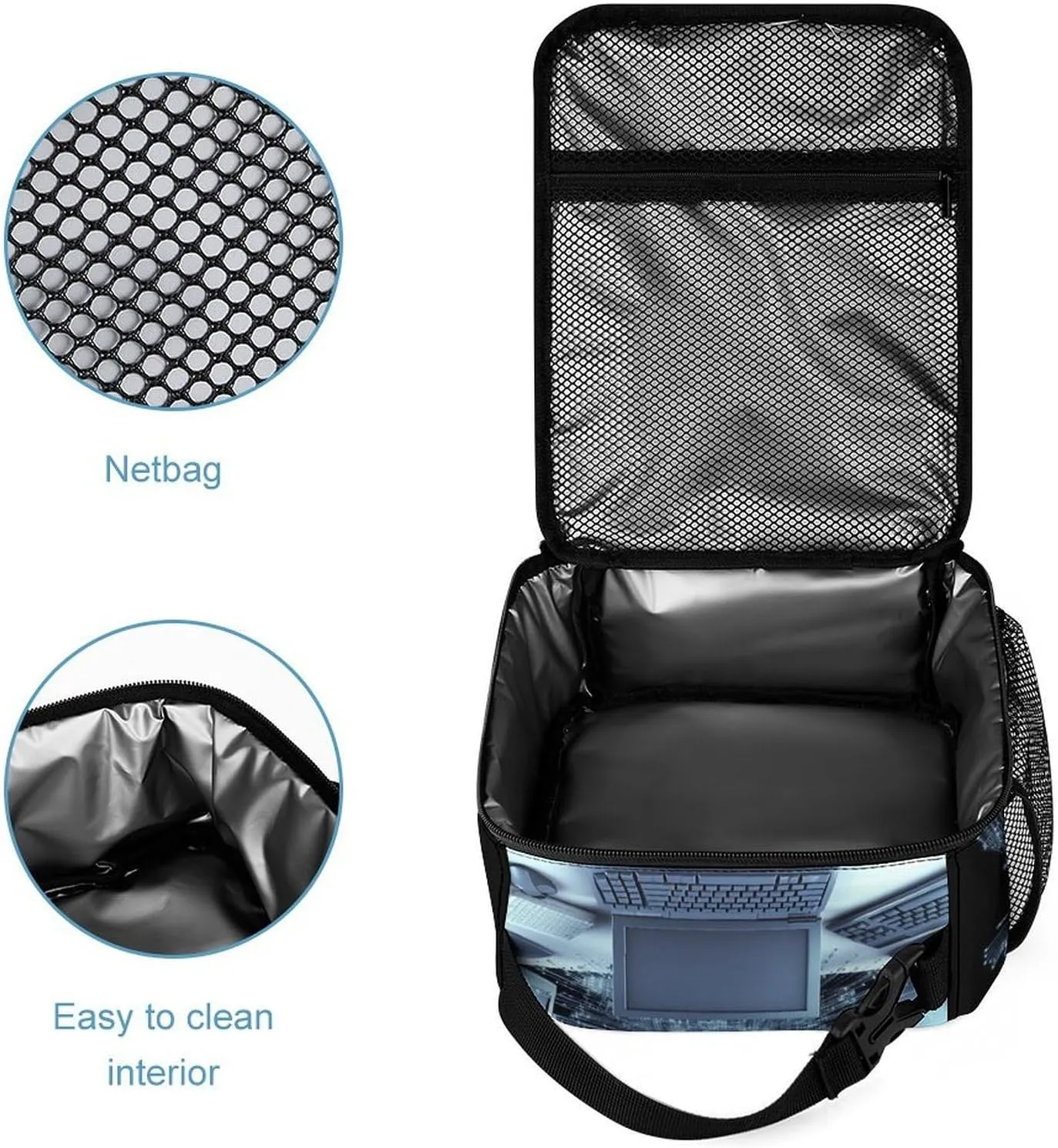 Lunch Bag Reusable Insulated Lunch Box for Women Men Leakproof Cooler Bag Computers And Internet Portable Lunchbox Adults Small Lunch Tote Bag for Office Work Picnic Travel, 27.5X20cm