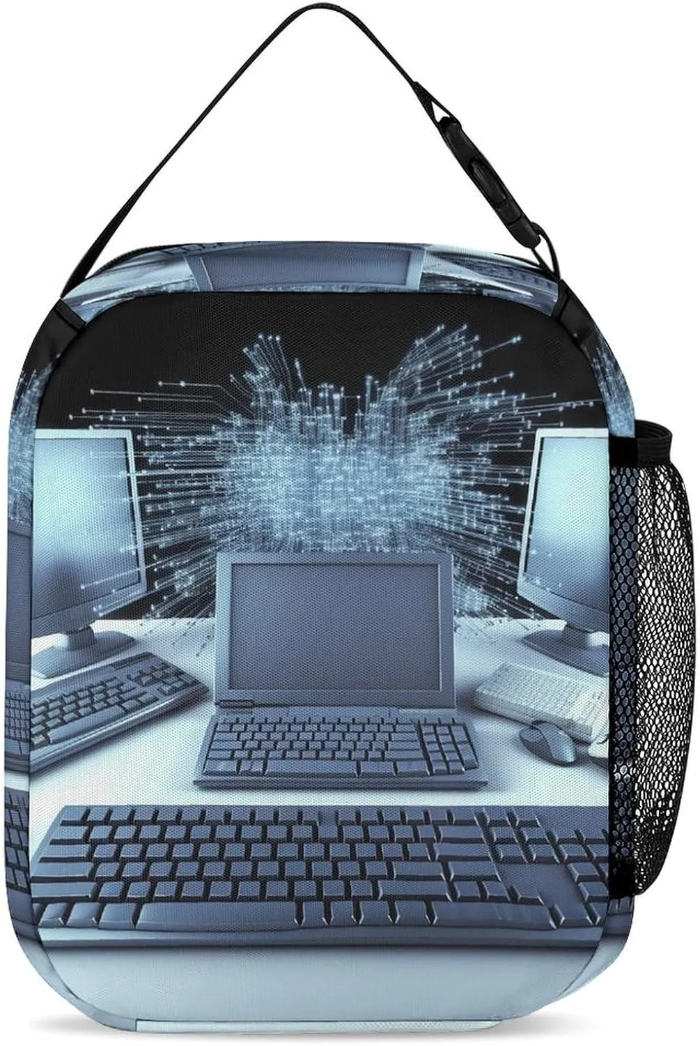 Lunch Bag Reusable Insulated Lunch Box for Women Men Leakproof Cooler Bag Computers And Internet Portable Lunchbox Adults Small Lunch Tote Bag for Office Work Picnic Travel, 27.5X20cm