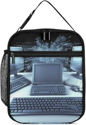 Lunch Bag Reusable Insulated Lunch Box for Women Men Leakproof Cooler Bag Computers And Internet Portable Lunchbox Adults Small Lunch Tote Bag for Office Work Picnic Travel, 27.5X20cm