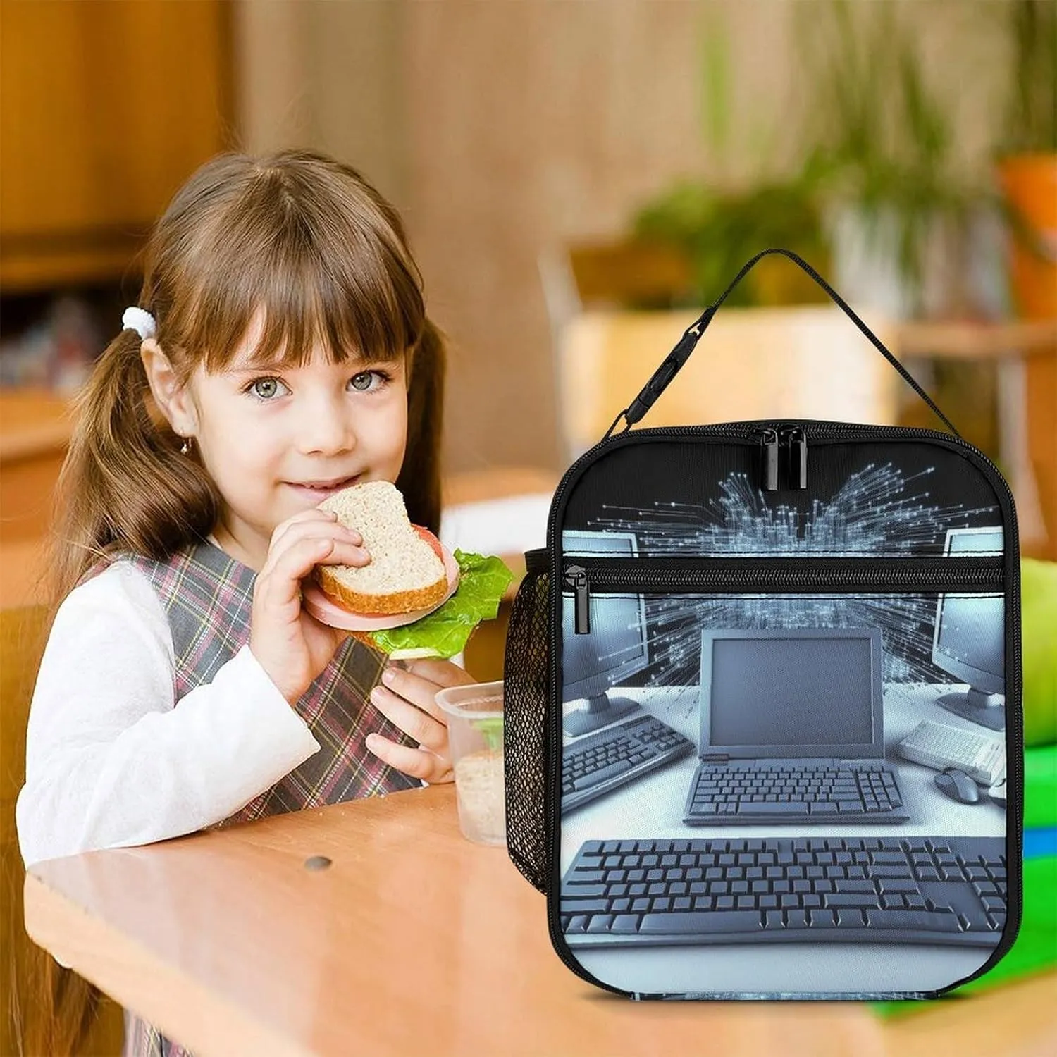 Lunch Bag Reusable Insulated Lunch Box for Women Men Leakproof Cooler Bag Computers And Internet Portable Lunchbox Adults Small Lunch Tote Bag for Office Work Picnic Travel, 27.5X20cm