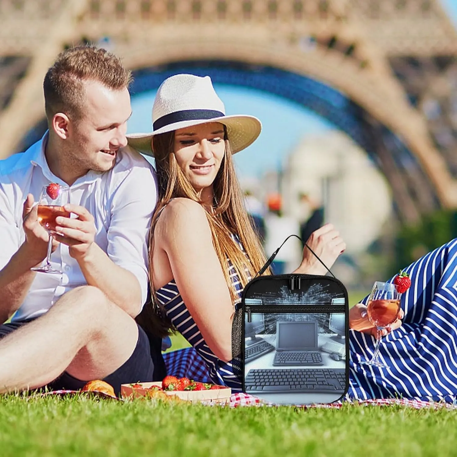Lunch Bag Reusable Insulated Lunch Box for Women Men Leakproof Cooler Bag Computers And Internet Portable Lunchbox Adults Small Lunch Tote Bag for Office Work Picnic Travel, 27.5X20cm