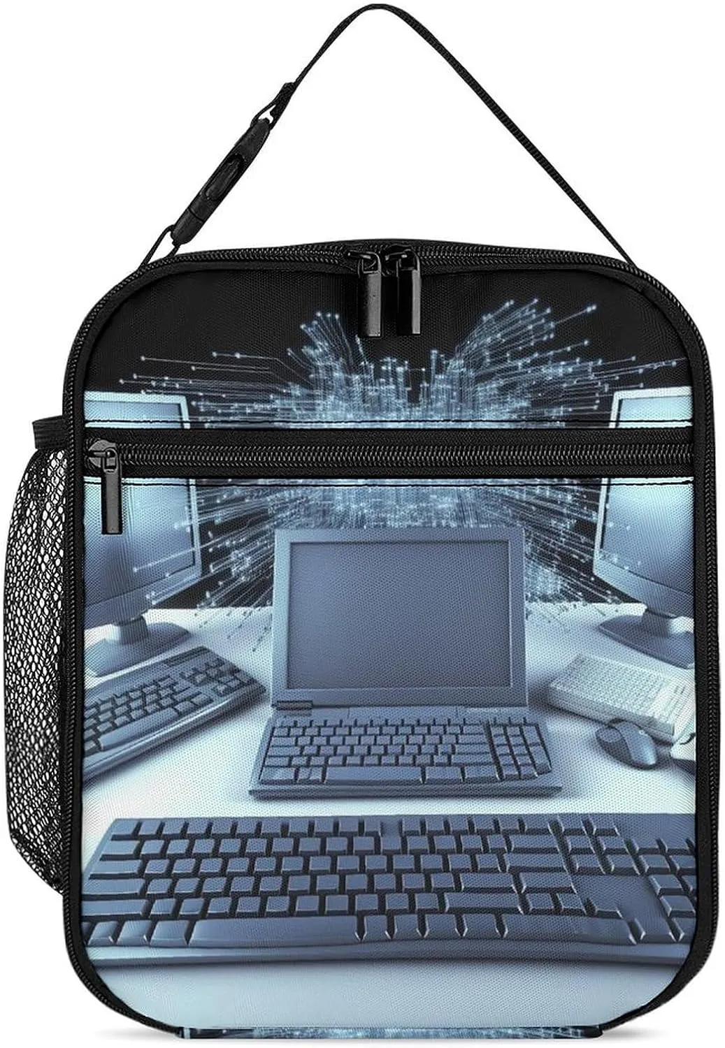 Lunch Bag Reusable Insulated Lunch Box for Women Men Leakproof Cooler Bag Computers And Internet Portable Lunchbox Adults Small Lunch Tote Bag for Office Work Picnic Travel, 27.5X20cm