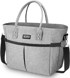 Lunch Bags for Women,Insulated Lunch Tote Bag with Adjustable Shoulder Strap, Lunch Box with Drinks Holder for Adults Men Work Picnic Beach Workout (Grey, Large)