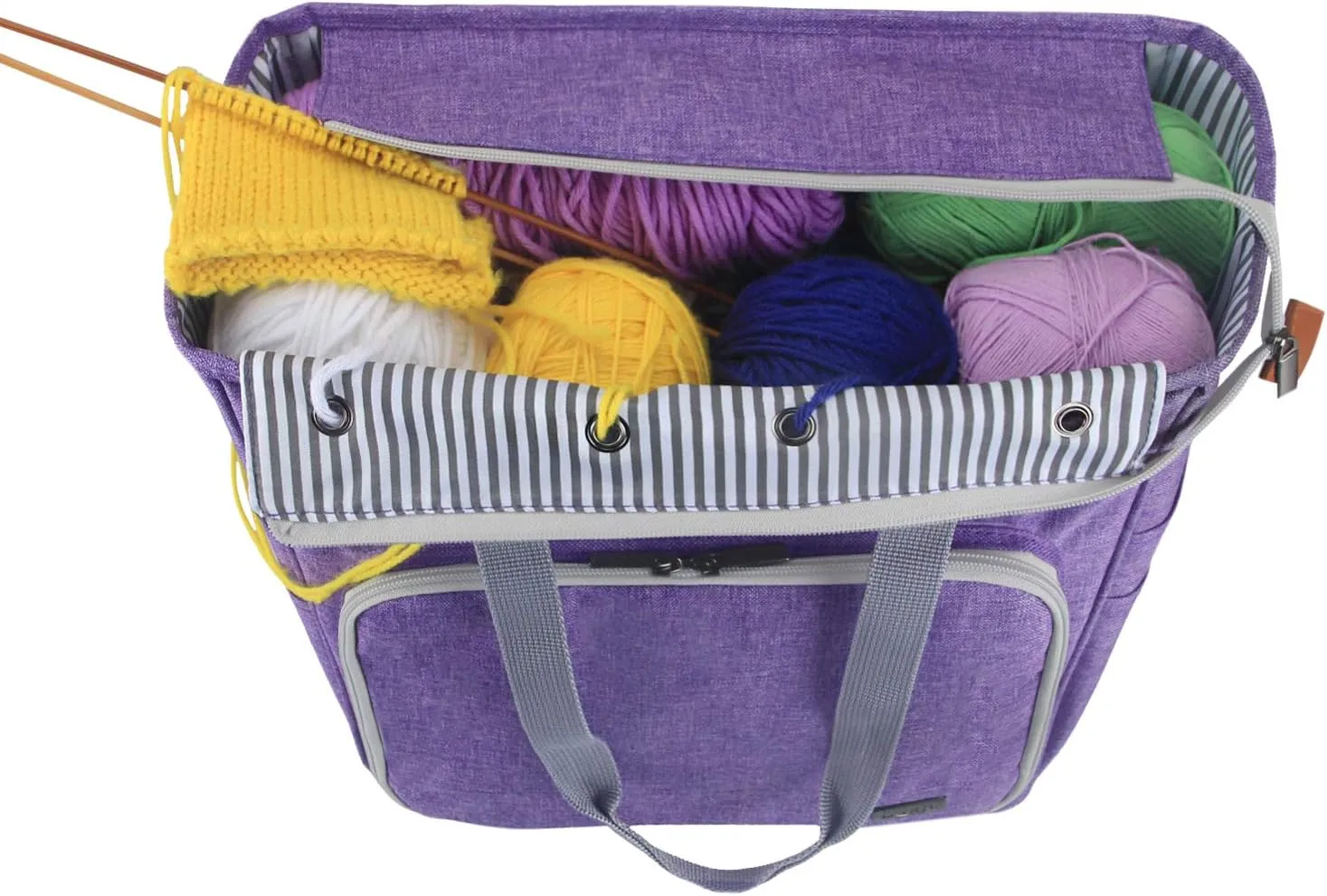 LUXJA Knitting Tote Bag, Yarn Storage Bag for Carrying Projects, Knitting Needles, Crochet Hooks and Other Accessories, Purple