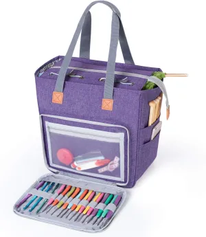 LUXJA Knitting Tote Bag, Yarn Storage Bag for Carrying Projects, Knitting Needles, Crochet Hooks and Other Accessories, Purple