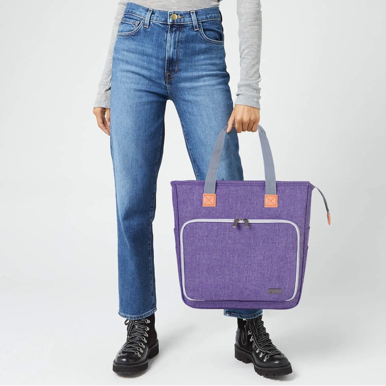 LUXJA Knitting Tote Bag, Yarn Storage Bag for Carrying Projects, Knitting Needles, Crochet Hooks and Other Accessories, Purple