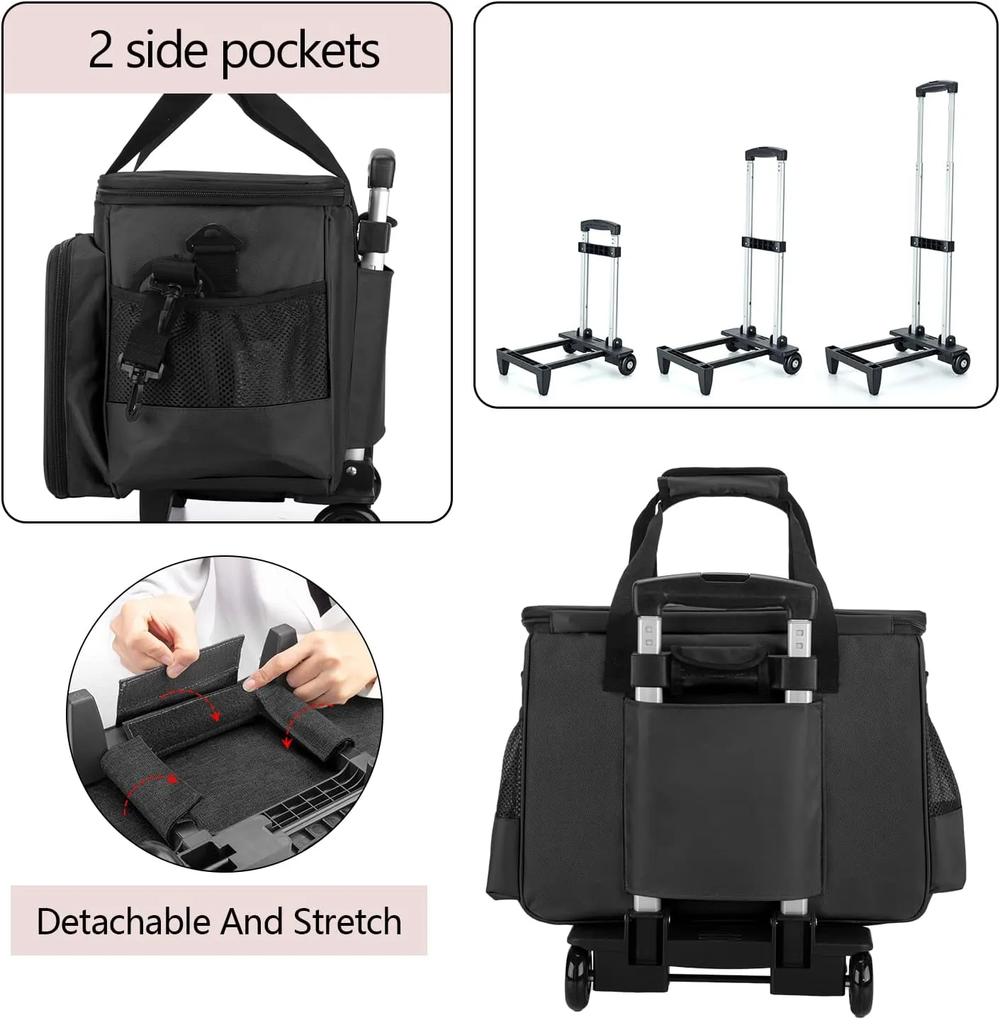 LUXJA Sewing Machine Case with Detachable Dolly and Removable Bottom Pad, Rolling Tote Fits Most Standard Machines, Black