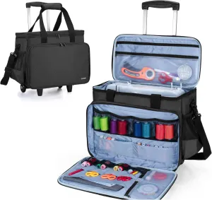 LUXJA Sewing Machine Case with Detachable Dolly and Removable Bottom Pad, Rolling Tote Fits Most Standard Machines, Black