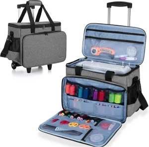 LUXJA Sewing Machine Case with Detachable Dolly and Removable Bottom Pad, Rolling Tote Fits Most Standard Machines, Gray