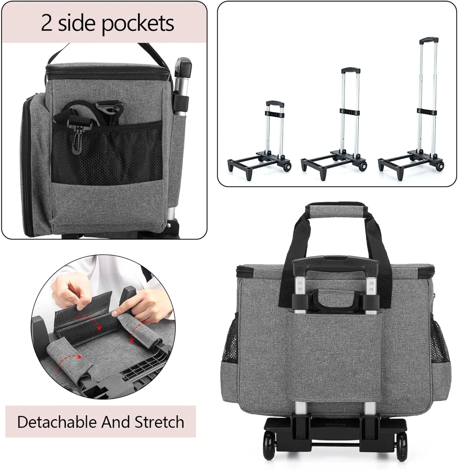LUXJA Sewing Machine Case with Detachable Dolly and Removable Bottom Pad, Rolling Tote Fits Most Standard Machines, Gray