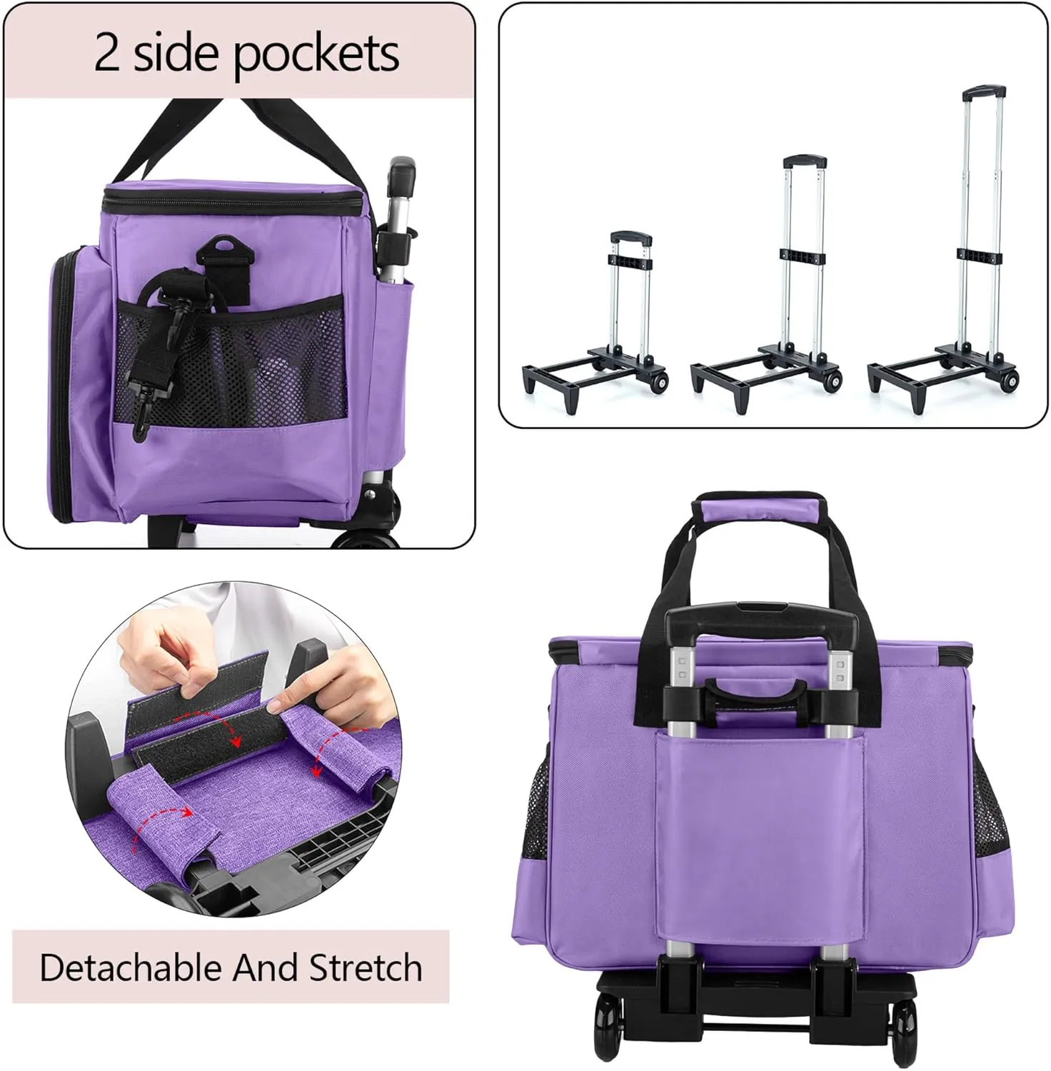 LUXJA Sewing Machine Case with Detachable Dolly and Removable Bottom Pad, Rolling Tote Fits Most Standard Machines, Purple