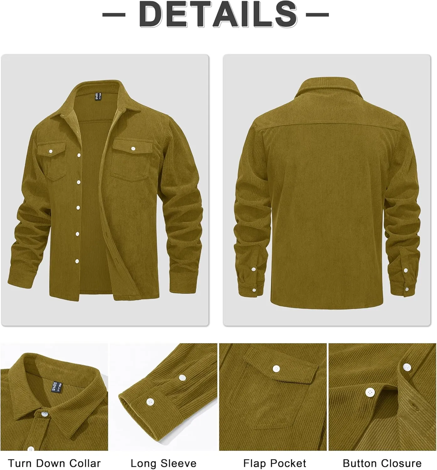 MAGCOMSEN Men's Corduroy Shirt Jacket Long Sleeve Lightweight Jacket Button-Up Casual Shacket with Flap Pockets