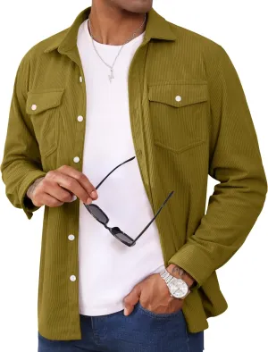 MAGCOMSEN Men's Corduroy Shirt Jacket Long Sleeve Lightweight Jacket Button-Up Casual Shacket with Flap Pockets
