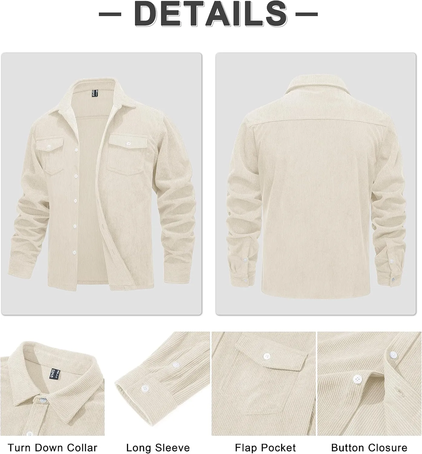 MAGCOMSEN Men's Corduroy Shirt Jacket Long Sleeve Lightweight Jacket Button-Up Casual Shacket with Flap Pockets