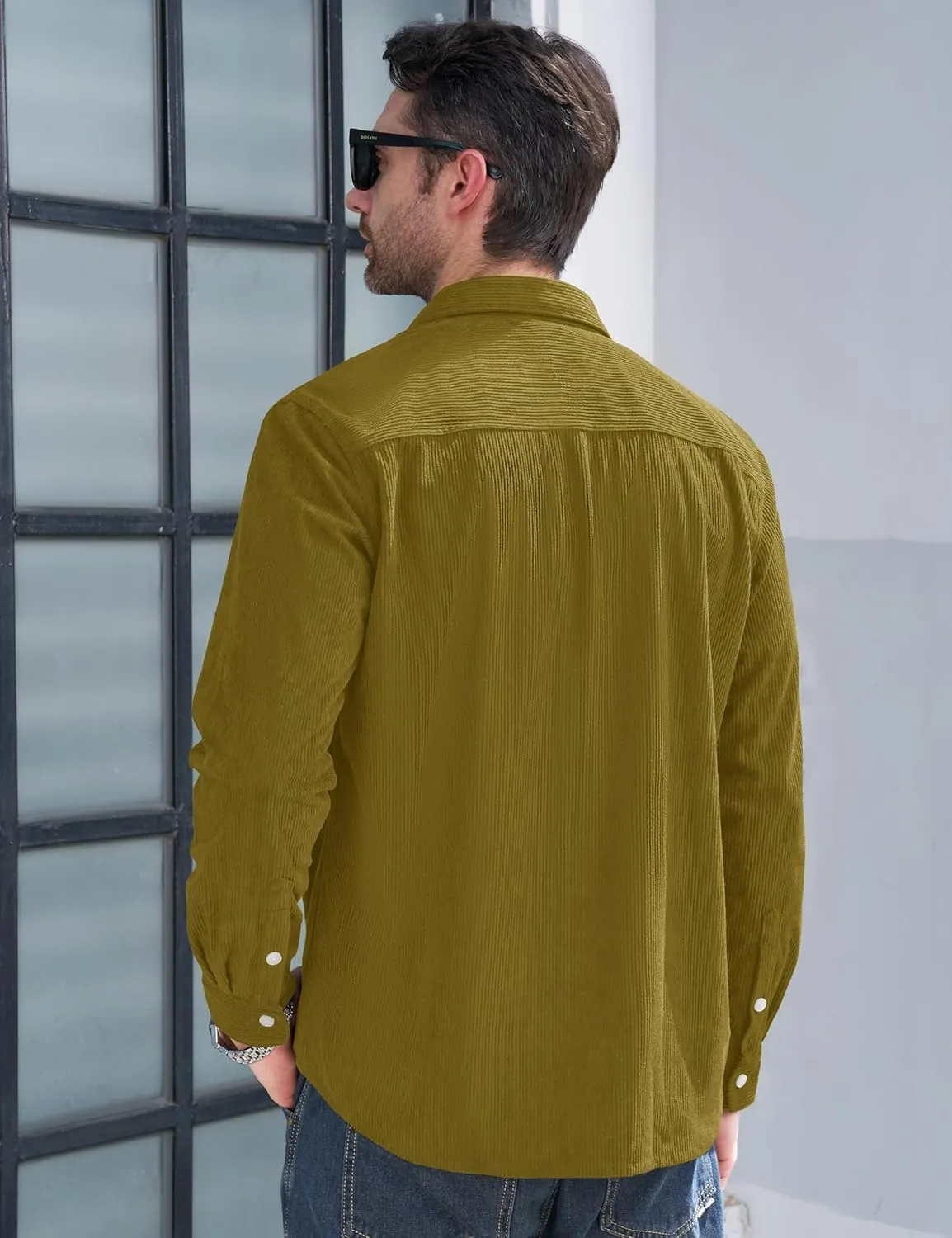 MAGCOMSEN Men's Corduroy Shirt Jacket Long Sleeve Lightweight Jacket Button-Up Casual Shacket with Flap Pockets