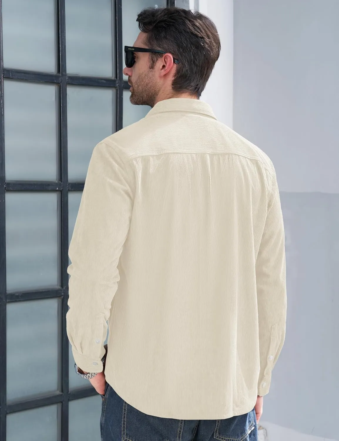 MAGCOMSEN Men's Corduroy Shirt Jacket Long Sleeve Lightweight Jacket Button-Up Casual Shacket with Flap Pockets