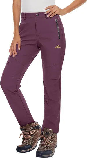 MAGCOMSEN Women's Fleece Lined Waterproof Insulated Softshell Pants Outdoor Snow Ski Pants Winter Warm Hiking Pants