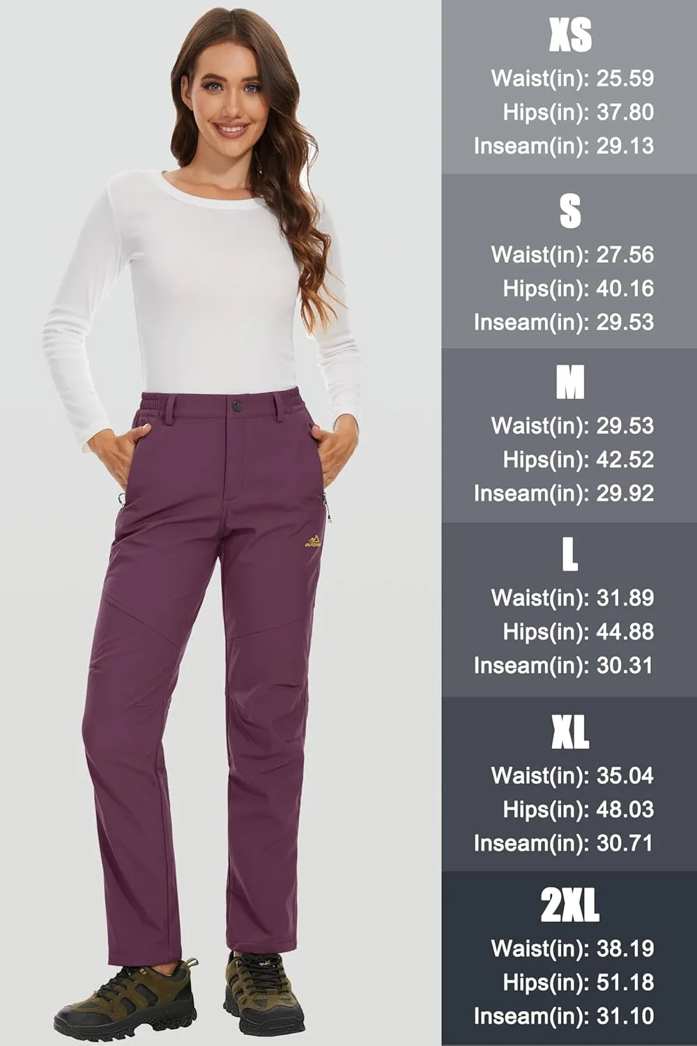MAGCOMSEN Women's Fleece Lined Waterproof Insulated Softshell Pants Outdoor Snow Ski Pants Winter Warm Hiking Pants