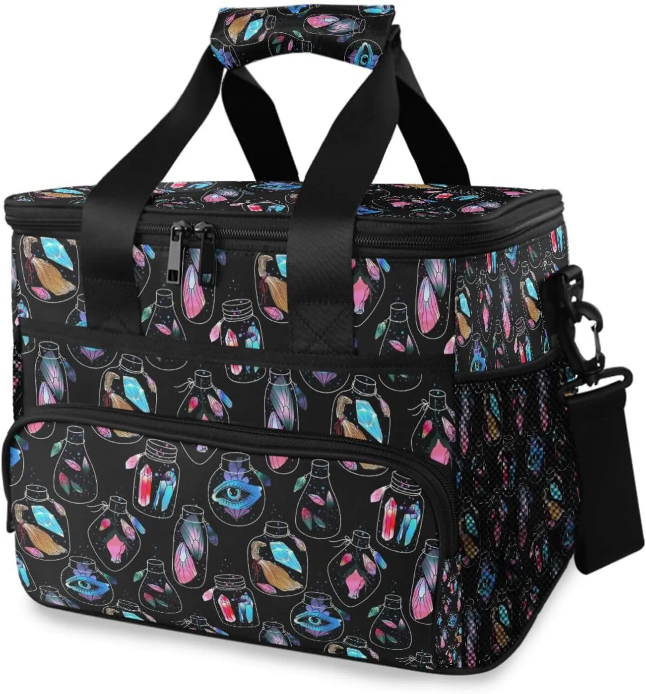 Magic-jars-pattern Large Insulated Lunch Bag for Women Men, Wide Opening Reusable Lunch Box for Office Picnic Hiking Beach, Leakproof Cooler Tote Bag with Adjustable Shoulder Strap for Adults
