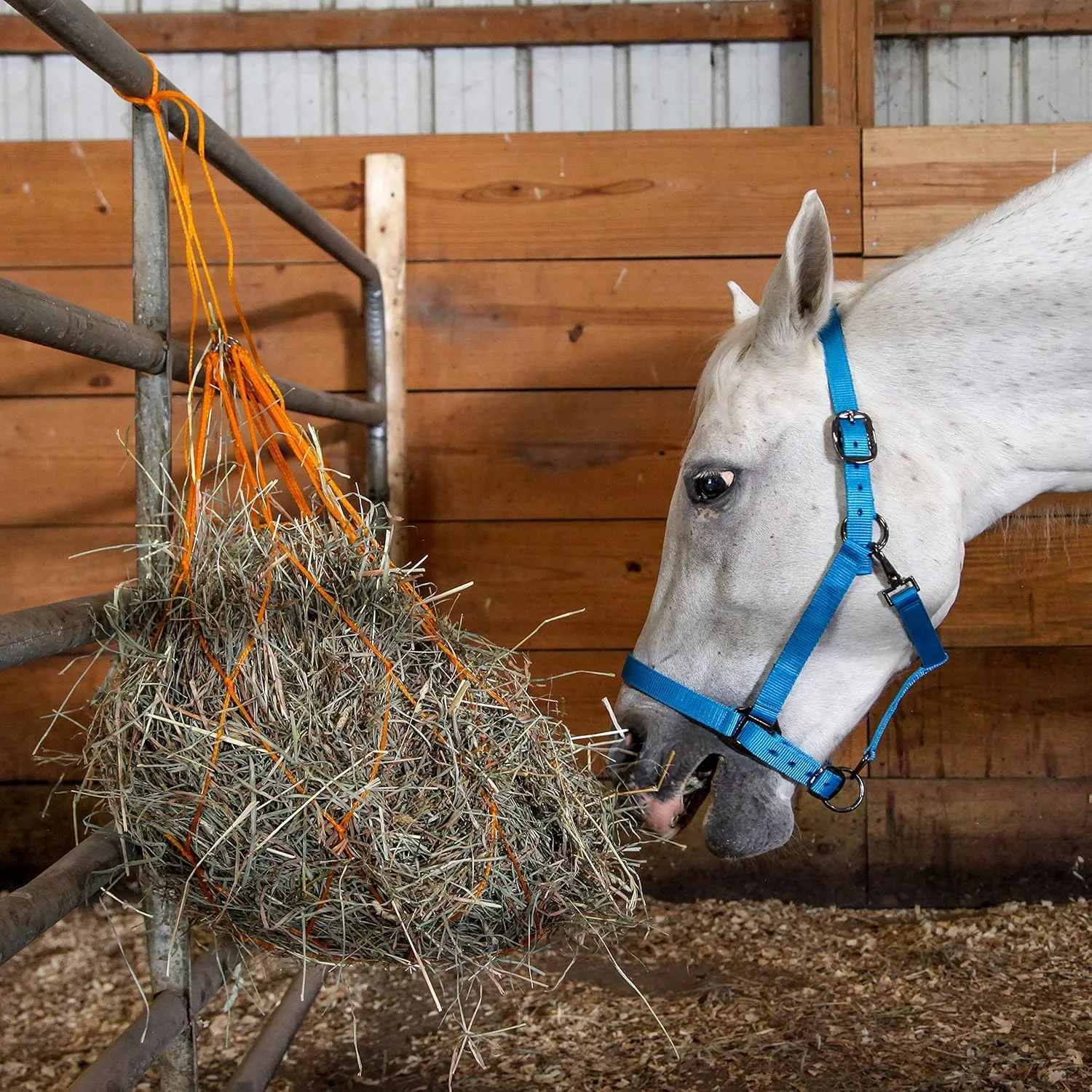 Majestic Ally 1200 D Hay Feeder Tote Bag for Horses, Sheep with Reflective Trim- Reduces Waste - Comes with 36” Hay Net. (Black)