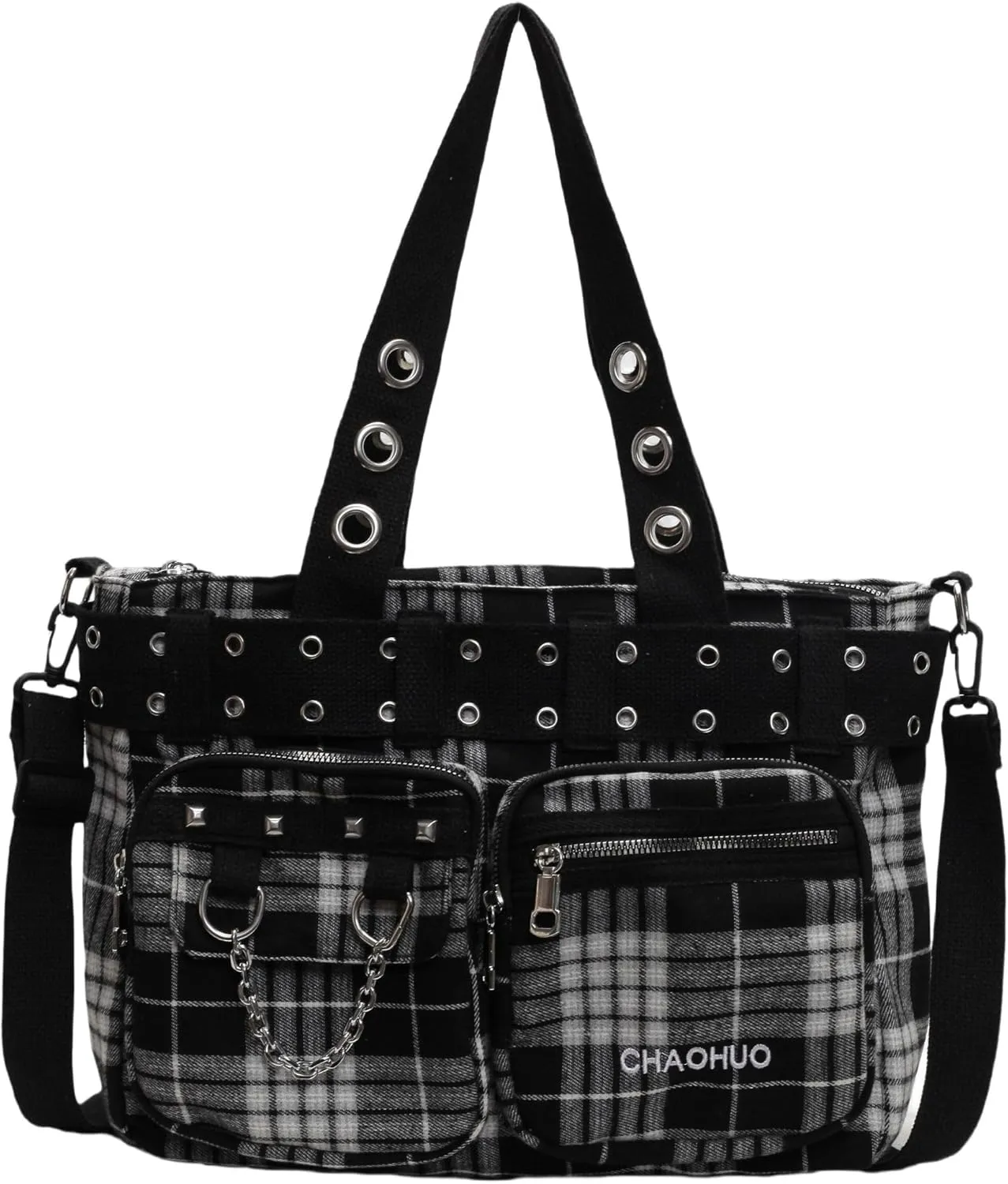 Makukke Y2K Tote Bag for Women Canvas Shoulder Bag Large Gothic Bag Skull Handbag for Work Office Travel