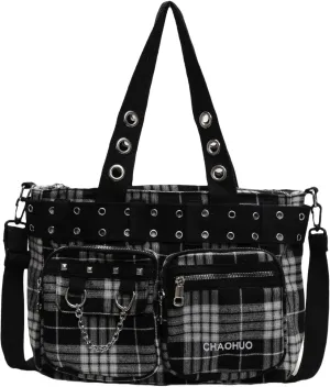 Makukke Y2K Tote Bag for Women Canvas Shoulder Bag Large Gothic Bag Skull Handbag for Work Office Travel