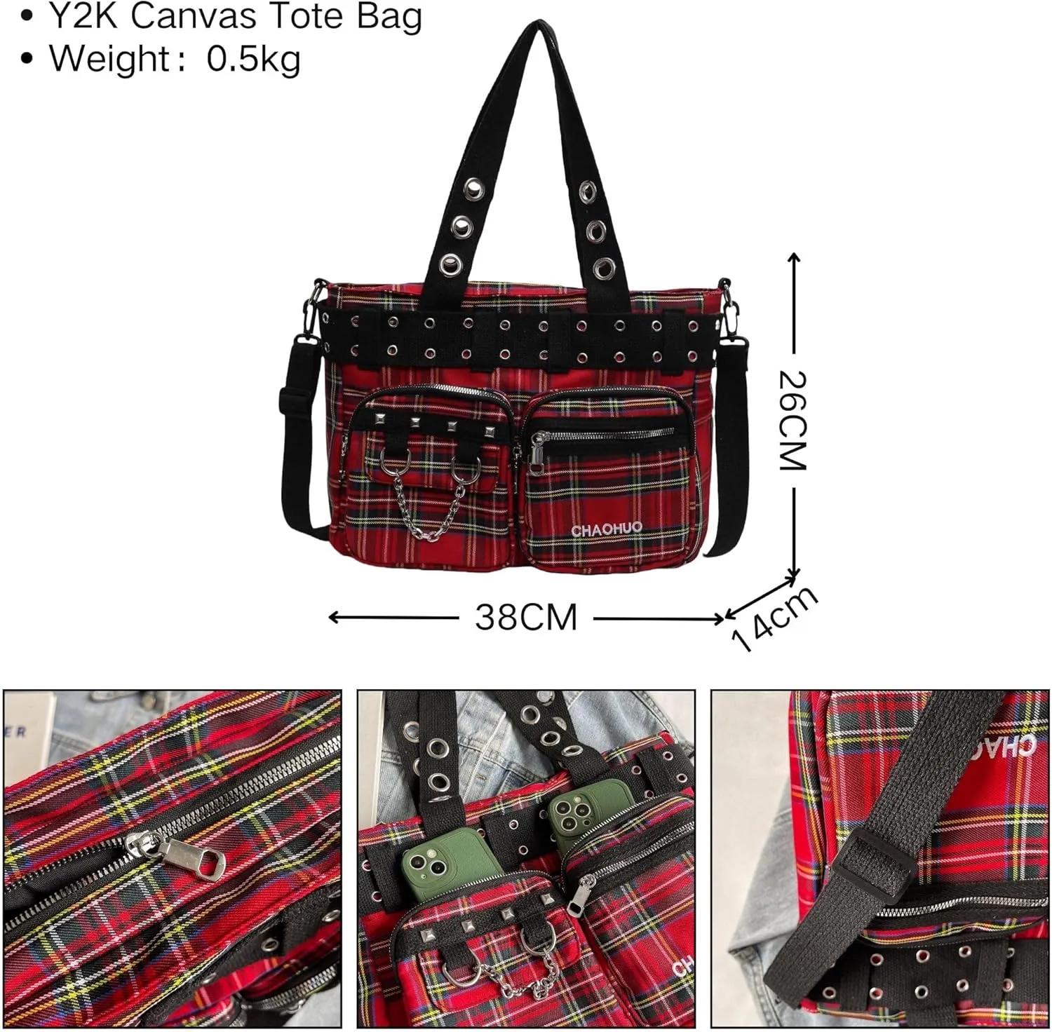 Makukke Y2K Tote Bag for Women Canvas Shoulder Bag Large Gothic Bag Skull Handbag for Work Office Travel