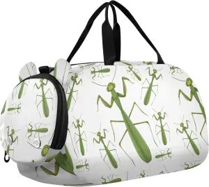 Mantis Green Sports Duffle Bag for Girls Boys, Gym Bag with Shoe Compartment, Kids Travel Overnight Weekender Shoulder Bag