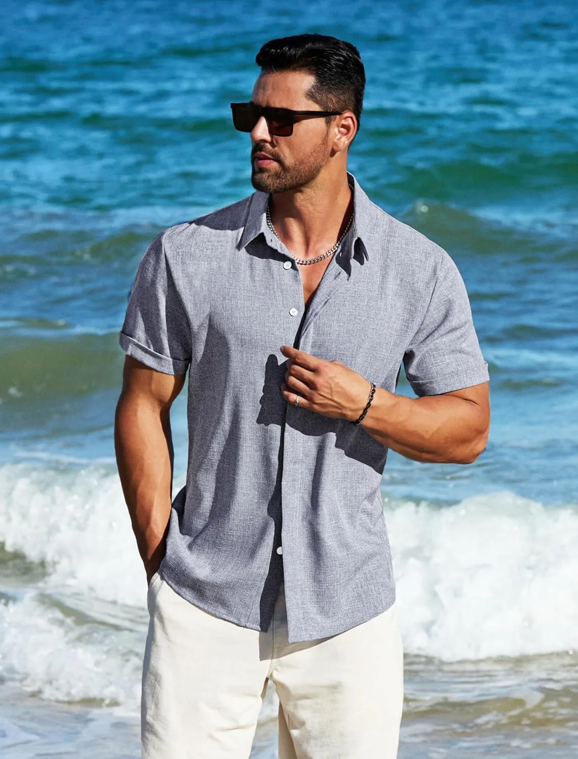 MAPICK Men's Linen Shirts Short Sleeve Button Down Casual Shirt Business Dress Clothing Beach Fashion Summer Tops