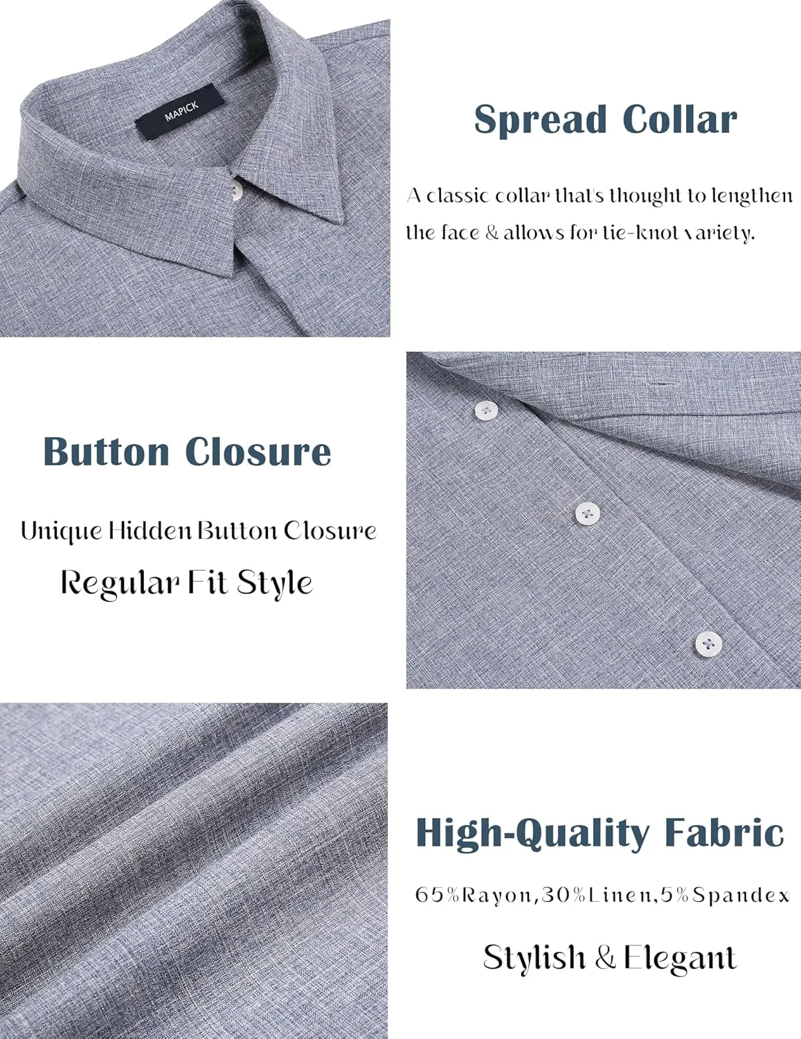 MAPICK Men's Linen Shirts Short Sleeve Button Down Casual Shirt Business Dress Clothing Beach Fashion Summer Tops