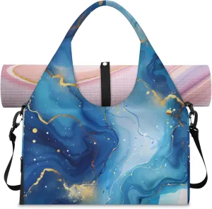 Marble Sticks Gym Bag Yoga Mat Tote for Women with Shoes Compartment Lightweight Duffle Travel Carrier Wet Dry Storage Pockets Adjustable Pilates Mats Shoulder Bags for Sport Swim