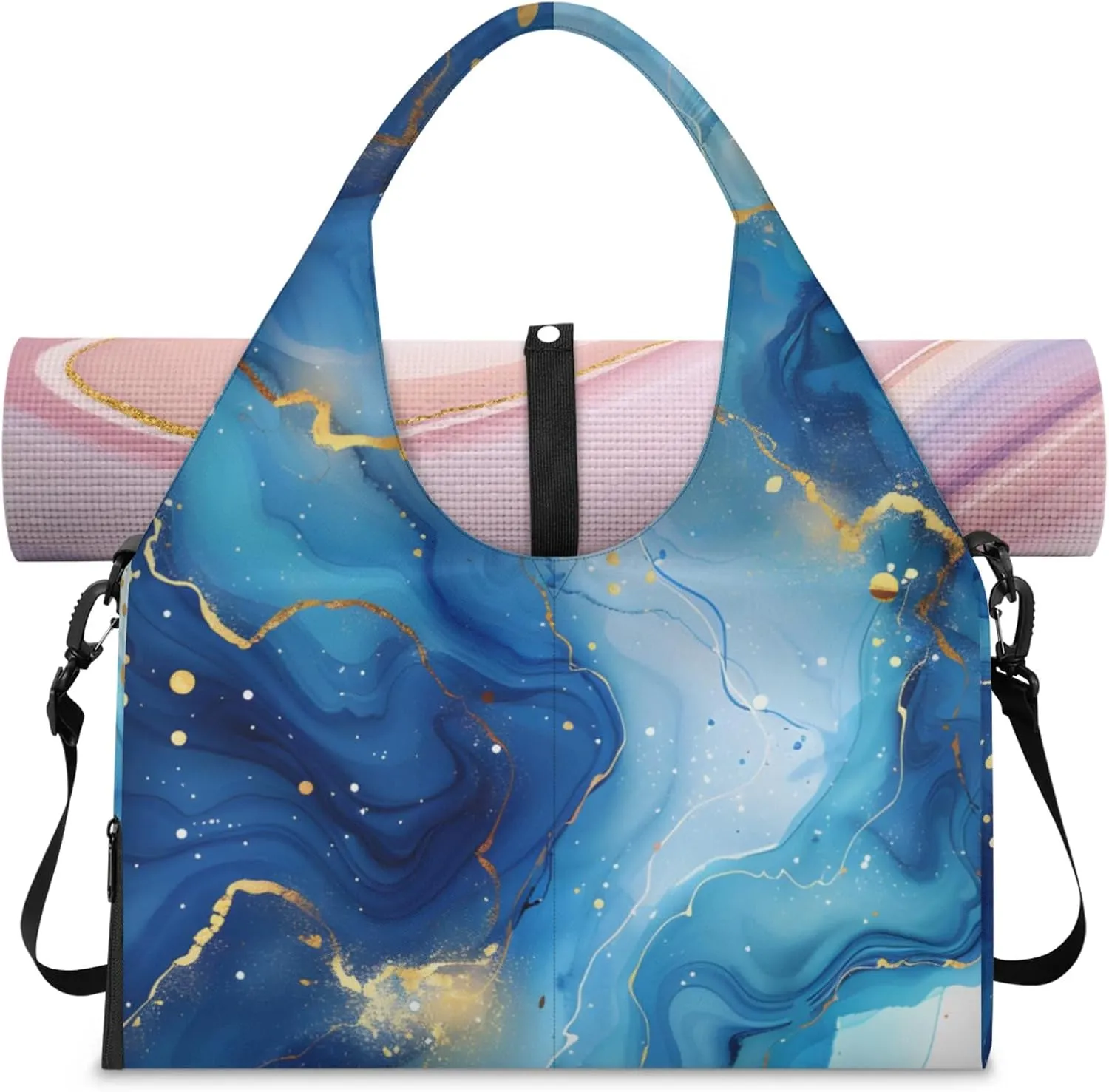 Marble Sticks Gym Bag Yoga Mat Tote for Women with Shoes Compartment Lightweight Duffle Travel Carrier Wet Dry Storage Pockets Adjustable Pilates Mats Shoulder Bags for Sport Swim